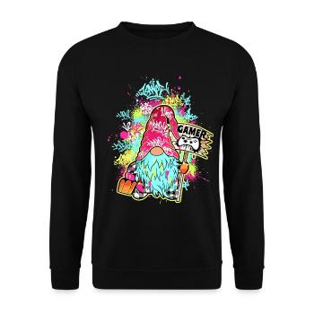 Gamer Gnome Street Art Graffiti Urban Gaming - Unisex Sweatshirt - black - Front - Alina (178cm) & Michal (187cm)