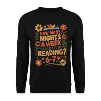 Reading motivation 6-7 nights retro flowers - Unisex Sweatshirt - black - Front - Alina (178cm) & Michal (187cm)