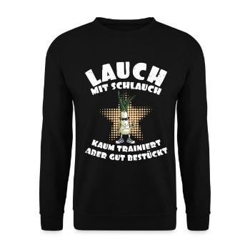 Gym LAUCH MIT SCHLAUCH KAUM TRAINIERT Lustig - Unisex Pullover - Schwarz - Vorne - Alina (178cm) & Michal (187cm)
