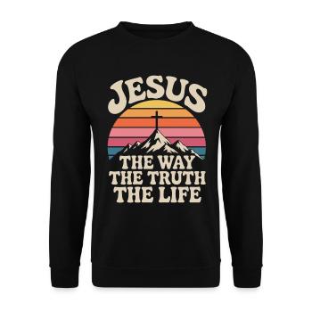 Jésus Le Chemin La Vérité La Vie Verset de la Bible - Sweat-shirt Unisexe - noir - Devant - Alina (178cm) & Michal (187cm)