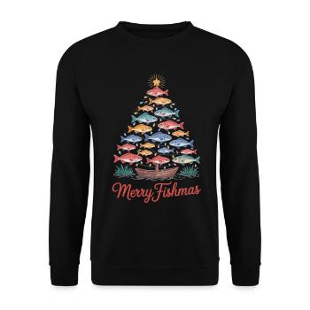 Joyeux Poisson Sapin de Noël en poisson - Sweat-shirt Unisexe - noir - Devant - Alina (178cm) & Michal (187cm)