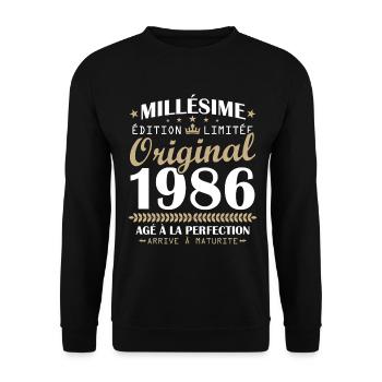 Millésime 1986 Original Cadeau Anniversaire 40 ans - Sweat-shirt Unisexe - noir - Devant - Alina (178cm) & Michal (187cm)
