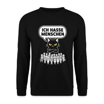 Ich Hasse Menschen Katze Lustig Sarkasmus - Unisex Pullover - Schwarz - Vorne - Alina (178cm) & Michal (187cm)