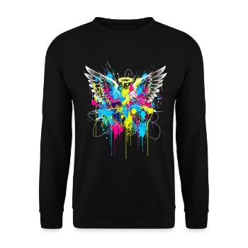 URBAN ANGEL WINGS SPLASH Graffiti Art - Unisex Pullover - Schwarz - Vorne - Alina (178cm) & Michal (187cm)