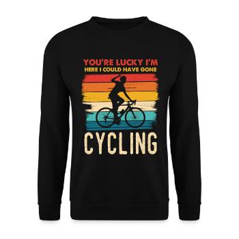 Motif rétro Happy Cyclist - Sweat-shirt Unisexe - noir - Devant - Alina (178cm) & Michal (187cm)