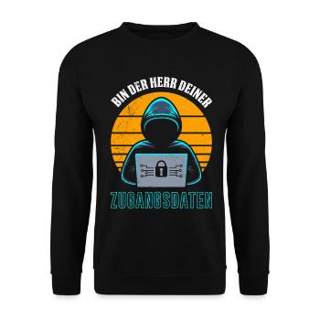 Science Coder BIN DER HERR DEINER ZUGANGSDATEN - Unisex Pullover - Schwarz - Vorne - Alina (178cm) & Michal (187cm)