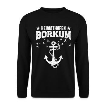North Sea Holiday HEIMATHAFEN BORKUM Lustig - Unisex Sweatshirt - black - Front - Alina (178cm) & Michal (187cm)