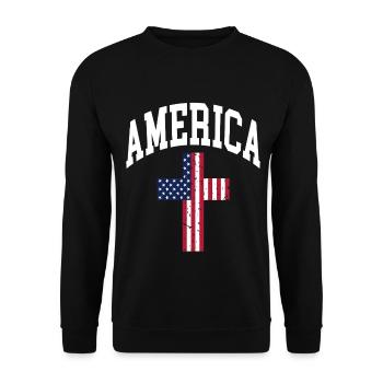 America Cross Flag - Unisex Sweatshirt - black - Front - Alina (178cm) & Michal (187cm)