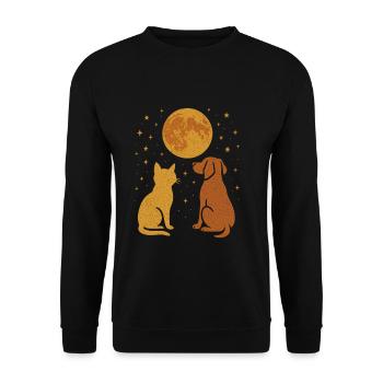 Hund Katze Tier Freundschaft Nachthimmel - Unisex Pullover - Schwarz - Vorne - Alina (178cm) & Michal (187cm)
