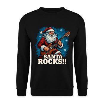 Rockender Weihnachtsmann mit Gitarre - Unisex Pullover - Schwarz - Vorne - Alina (178cm) & Michal (187cm)