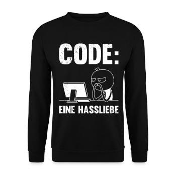 Coder CODE EINE HASSLIEBE LUSTIG - Unisex Pullover - Schwarz - Vorne - Alina (178cm) & Michal (187cm)