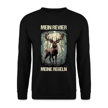 Mon territoire Mes règnes Chasseur de cerfs - Sweat-shirt Unisexe - noir - Devant - Alina (178cm) & Michal (187cm)