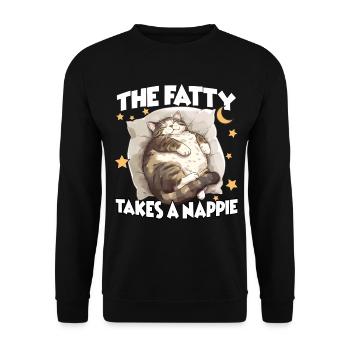 Fat Cat Sleep T Funny Cuddle T for Cats - Unisex Sweatshirt - black - Front - Alina (178cm) & Michal (187cm)