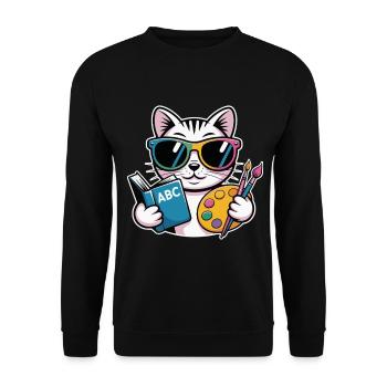 Cat Artist Colorful Palette ABC - Unisex Sweatshirt - black - Front - Alina (178cm) & Michal (187cm)