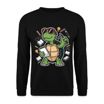 Learning turtle with pen - Unisex Sweatshirt - black - Front - Alina (178cm) & Michal (187cm)