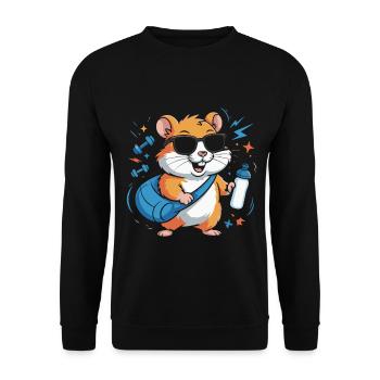 Hamster Fitnessstar Mit Sonnenbrille - Unisex Pullover - Schwarz - Vorne - Alina (178cm) & Michal (187cm)