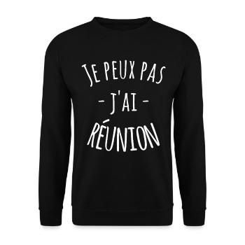 Ich kann nicht, ich habe ein Meeting – Humorarbeit, Arbeit - Unisex Pullover - Schwarz - Vorne - Alina (178cm) & Michal (187cm)
