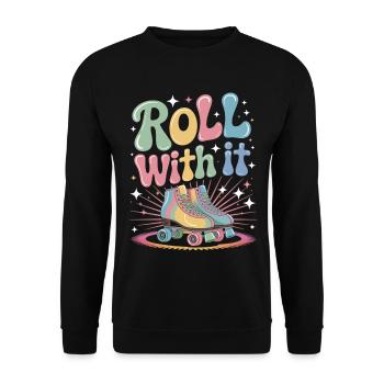 Roller Skate Shirt – Roll With It Vintage Vibes - Unisex Sweatshirt - black - Front - Alina (178cm) & Michal (187cm)