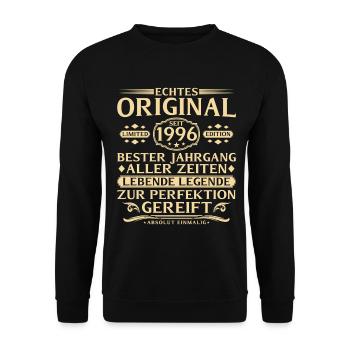 30. Geburtstag Echtes Original seit 1996 - Unisex Pullover - Schwarz - Vorne - Alina (178cm) & Michal (187cm)