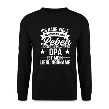 Opa Design – Mein Lieblingsname - Unisex Pullover - Schwarz - Vorne - Alina (178cm) & Michal (187cm)