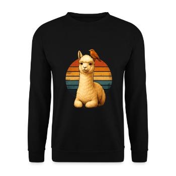 Alpaka Vogel Retro Tierfreunde - Unisex Pullover - Schwarz - Vorne - Alina (178cm) & Michal (187cm)
