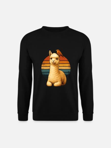 Alpaka Vogel Retro Tierfreunde - Unisex Pullover - Schwarz