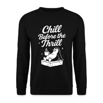 Entspann dich vor dem Nervenkitzel-Pinguin-Spaß-Urlaub - Unisex Pullover - Schwarz - Vorne - Alina (178cm) & Michal (187cm)