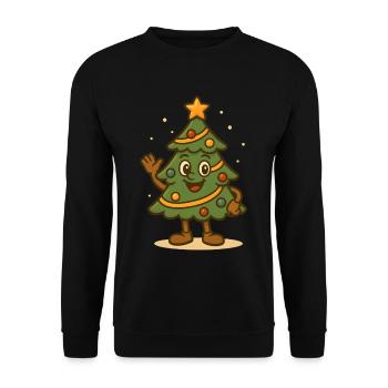 Fun Christmas Tree Cartoon Waving Design - Unisex Sweatshirt - black - Front - Alina (178cm) & Michal (187cm)