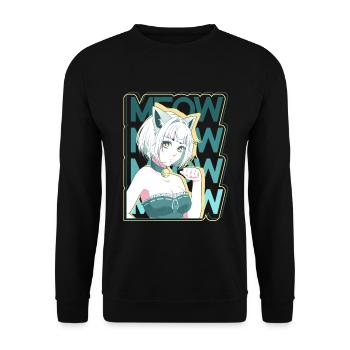 Neko-Girl Meow Anime Catgirl Design - Unisex Pullover - Schwarz - Vorne - Alina (178cm) & Michal (187cm)