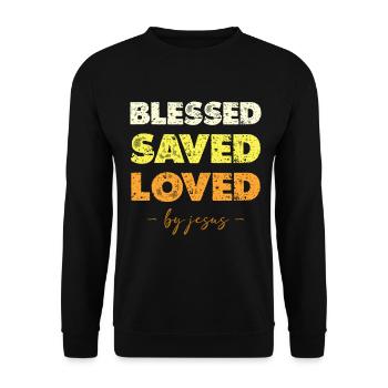 Gesegnet Gerettet Geliebt Jesus - Unisex Pullover - Schwarz - Vorne - Alina (178cm) & Michal (187cm)
