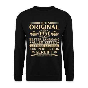 75th birthday Real original since 1951 - Unisex Sweatshirt - black - Front - Alina (178cm) & Michal (187cm)