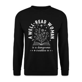 All-Read Frau: Gefährliche Kreatur - Unisex Pullover - Schwarz - Vorne - Alina (178cm) & Michal (187cm)