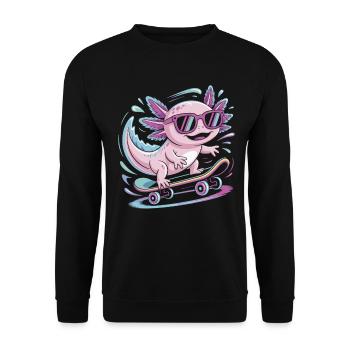 Pink Axolotl Skater mit Sonnenbrille - Unisex Pullover - Schwarz - Vorne - Alina (178cm) & Michal (187cm)