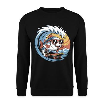 Poisson surfeur avec des lunettes de soleil - Sweat-shirt Unisexe - noir - Devant - Alina (178cm) & Michal (187cm)
