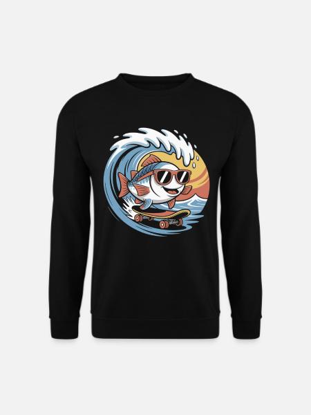 Surfing fish with sunglasses - Unisex Sweatshirt - black
