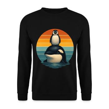 Orca Pinguin Retro Tierfreunde - Unisex Pullover - Schwarz - Vorne - Alina (178cm) & Michal (187cm)