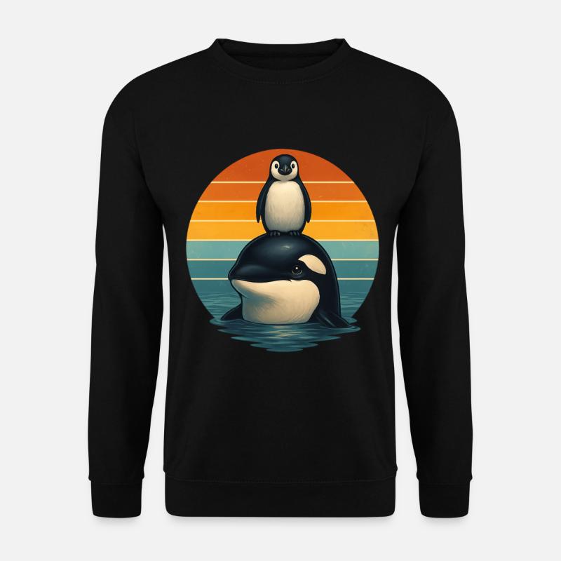 Orca Pinguin Retro Tierfreunde - Unisex Pullover - Schwarz