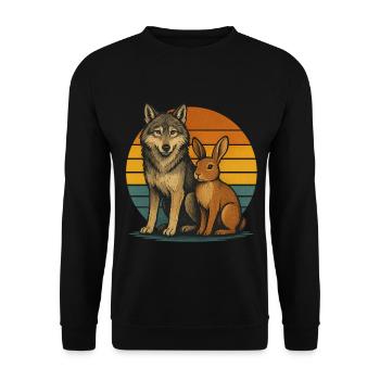 Wolf und Hase Retro - Unisex Pullover - Schwarz - Vorne - Alina (178cm) & Michal (187cm)