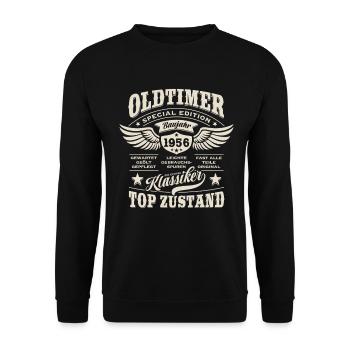 Oldtimer Modell 1956 | Geburtstag Geschenk - Unisex Pullover - Schwarz - Vorne - Alina (178cm) & Michal (187cm)