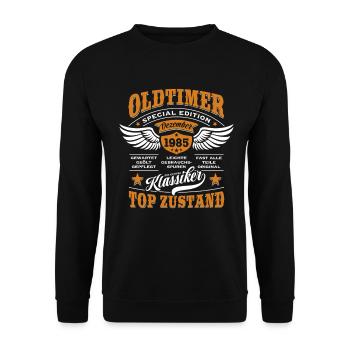 Oldtimer Dezember 1985 | Geburtstag Geschenk - Unisex Pullover - Schwarz - Vorne - Alina (178cm) & Michal (187cm)