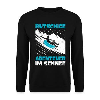 Rodel Piste RUTSCHIGE ABENTEURE IM SHNEE LUSTIG - Unisex Pullover - Schwarz - Vorne - Alina (178cm) & Michal (187cm)