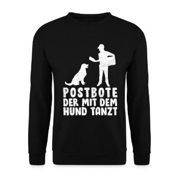 Postboten POSTBOTE DER MIT DEM HUND TANZT LUSTIG - Unisex Pullover - Schwarz - Vorne - Alina (178cm) & Michal (187cm)