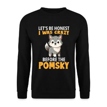 Pomsky Hundegeschirr Hundeleckerlis Pomsky ausgestopft - Unisex Pullover - Schwarz - Vorne - Alina (178cm) & Michal (187cm)