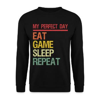 Ma journée parfaite Mange Sommeil Jeu Répéter - Sweat-shirt Unisexe - noir - Devant - Alina (178cm) & Michal (187cm)