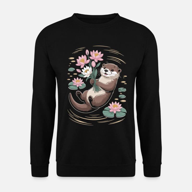 Otter T-Shirt mit Blumen - Unisex Pullover - Schwarz