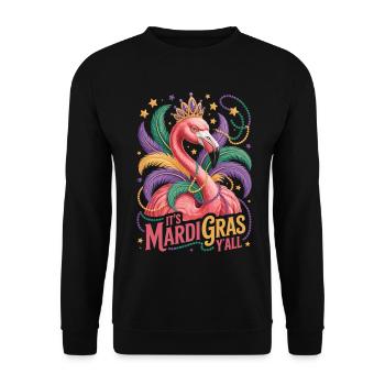 Flamingo Mardi Gras Shirt - Party & Carnival Motif - Unisex Sweatshirt - black - Front - Alina (178cm) & Michal (187cm)