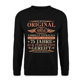 1951 Born absolutely unique 75th birthday - Unisex Sweatshirt - black - Front - Alina (178cm) & Michal (187cm)