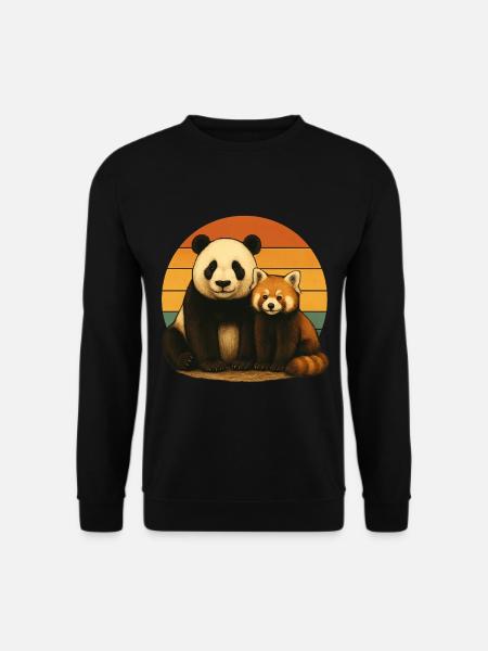 Panda Roter Panda Retro Tierfreunde - Unisex Pullover - Schwarz