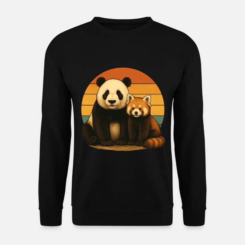 Panda Roter Panda Retro Tierfreunde - Unisex Pullover - Schwarz