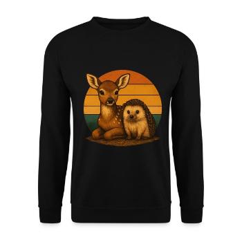Hirsch Igel Retro Tierfreunde - Unisex Pullover - Schwarz - Vorne - Alina (178cm) & Michal (187cm)